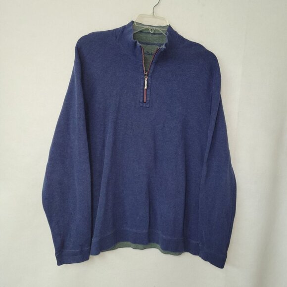 Tommy Bahama Sweater Mens XXL Reversible 1/4 Zip Golf Pullover Blue Green Logo - Picture 1 of 14